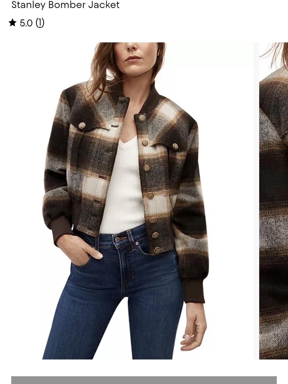 Stanley Plaid Wool-Blend Bomber Jacket in Brown and Cream